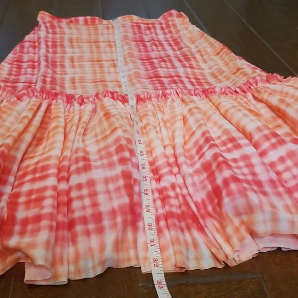 Anthropologie Eva Franco Flounced Orange Pink White Midi Skirt - Picture 9 of 14